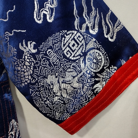 Dragon Print Han Tang Suit Boys 6 Blue Satin Retro Casual Holiday Party Event - Picture 3 of 8